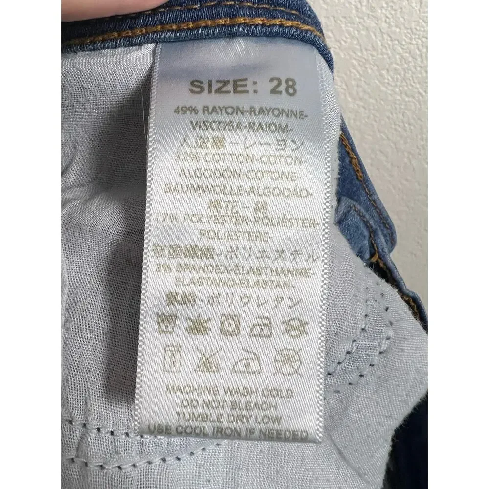 Free People Straight Mid-Rise Stretch Denim Crop Casual Blue Jeans Size 28